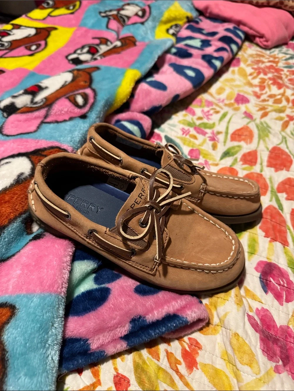 Sperry Kids Tan Leather Moccasin Boat Shoes